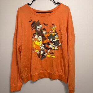 Disney Halloween Sweatshirt Women’s XXL Mickey Friends Orange Graphic